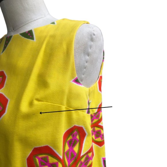 Vintage 50s/60s Hoaloha Hawaiian Barkcloth Yellow Floral Maxi Tiki Dress XS/S - Picture 9 of 14
